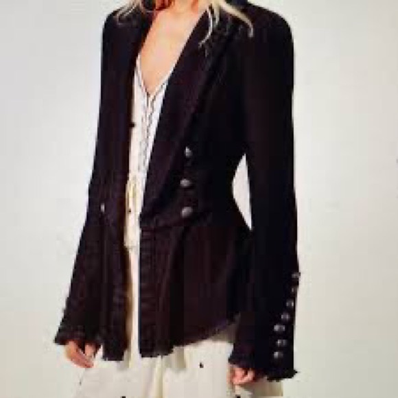 Free People corduroy and lace long bell sleeve peplum jacket military buttons - Picture 7 of 16